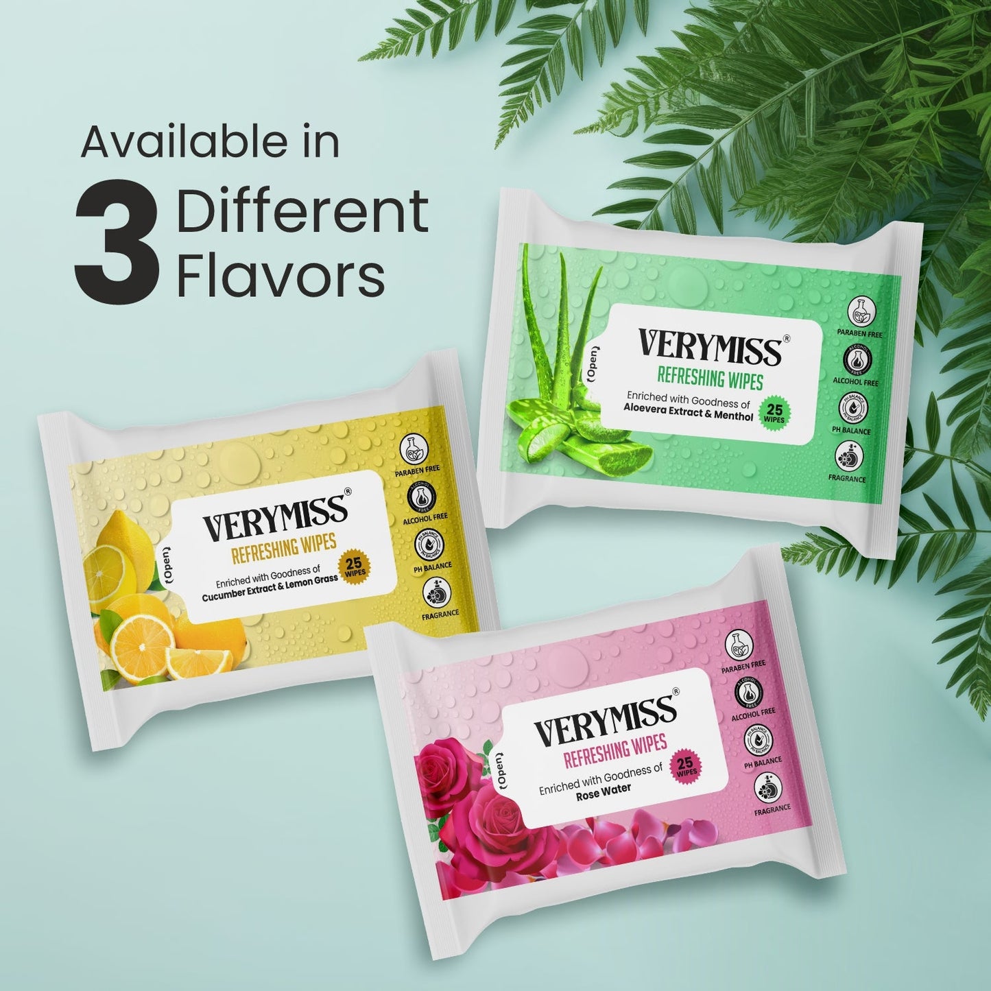 Verymiss Refreshing Wipes- Rose I 25 Wipes I Acetone-free I Soft, non-drying wipes I Travel-friendly pack