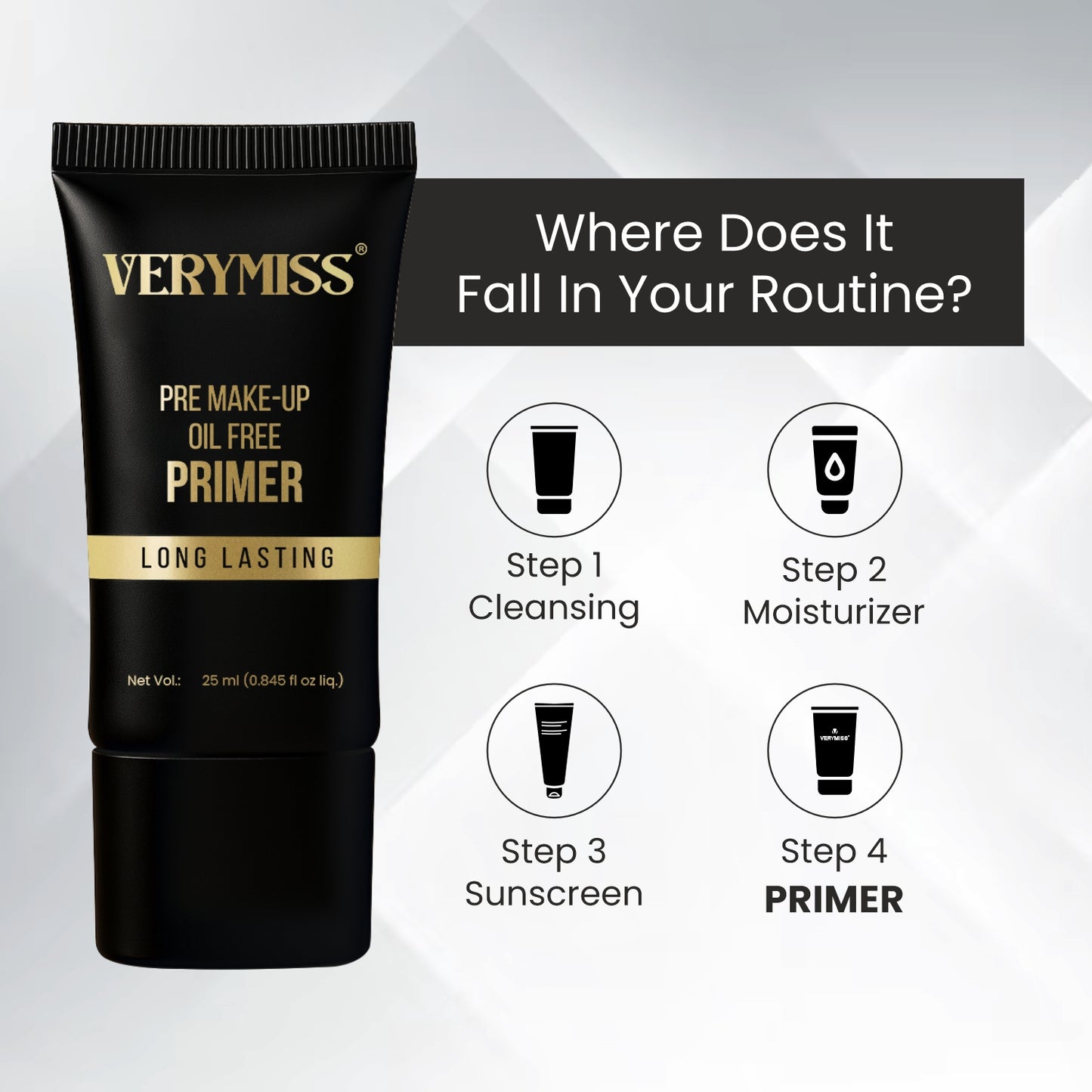 Verymiss Pre Makeup Oil Free Primer 20 ml I long-lasting I lightweight texture I Flawless, Even Finish