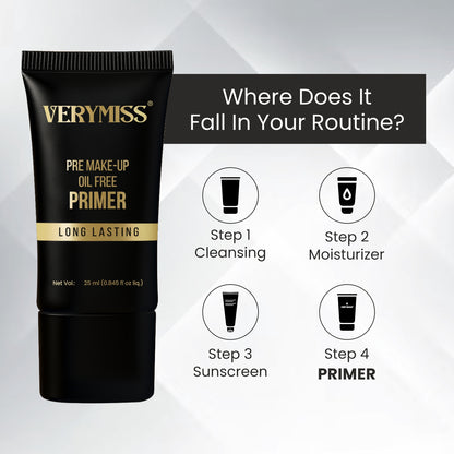 Verymiss Pre Makeup Oil Free Primer 20 ml I long-lasting I lightweight texture I Flawless, Even Finish