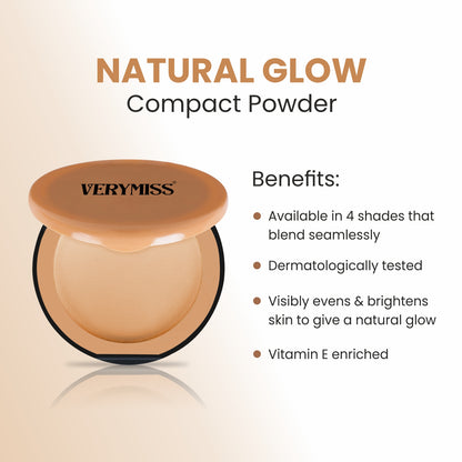 Verymiss Natural Glow Compact Powder 9 g I Vitamin E I SPF-Enriched I lightweight I 01 Ivory I Qty 1