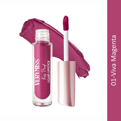 Kiss Proof Liquid Lipstick 1.6 ml I Rich, luxurious formula I Lightweight I long-wearing I 01 Viva Magenta