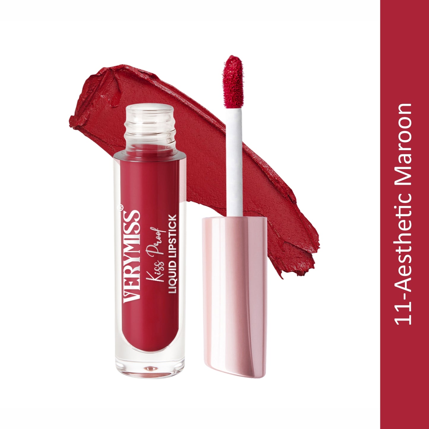 Kiss Proof Liquid Lipstick 1.6 ml I Rich, luxurious formula I Lightweight I long-wearing I 11 Aesthetic Maroon