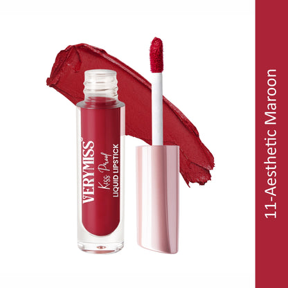 Kiss Proof Liquid Lipstick 1.6 ml I Rich, luxurious formula I Lightweight I long-wearing I 11 Aesthetic Maroon