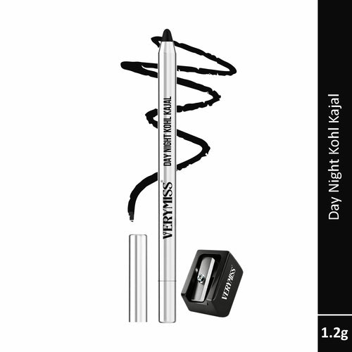 Verymiss Day Night Kohl Kajal with Sharpener 1.2 g I Long-Lasting I Smooth Application I Rich Pigmentation I Black I Qty 1