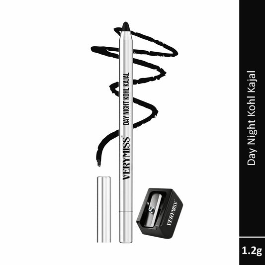 Verymiss Day Night Kohl Kajal with Sharpener 1.2 g I Long-Lasting I Smooth Application I Rich Pigmentation I Black I Qty 1