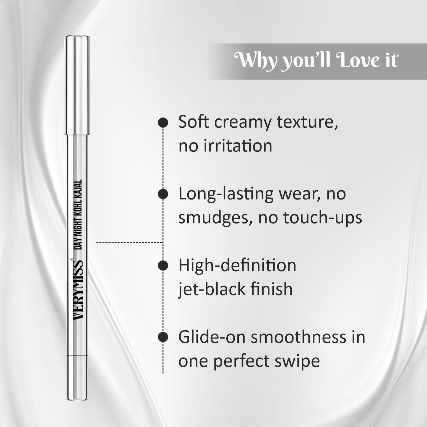 Verymiss Day Night Kohl Kajal with Sharpener 1.2 g I Long-Lasting I Smooth Application I Rich Pigmentation I Black I Qty 1