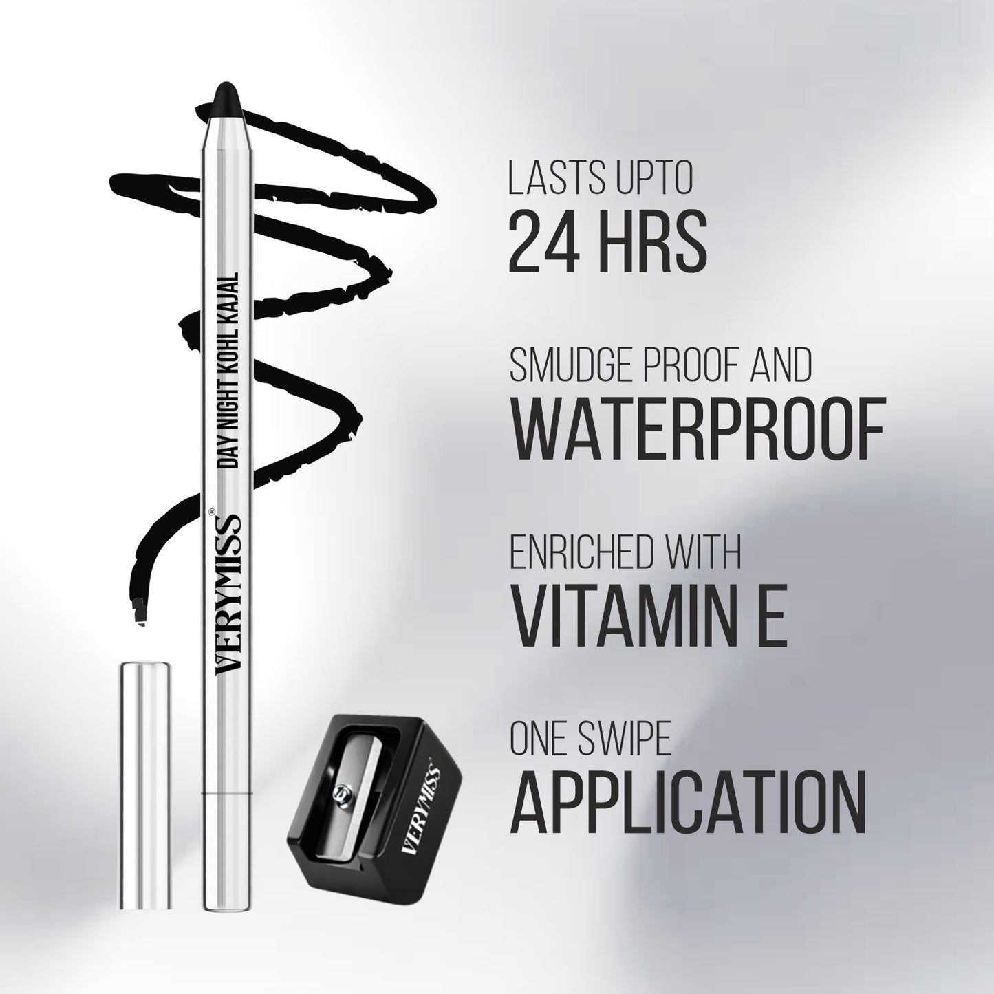 Verymiss Day Night Kohl Kajal with Sharpener 1.2 g I Long-Lasting I Smooth Application I Rich Pigmentation I Black I Qty 1