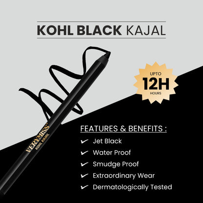 Verymiss Kohl Black Kajal 1.2 g I Long-Lasting I Smooth Application I Rich Pigmentation I Black I Qty 1