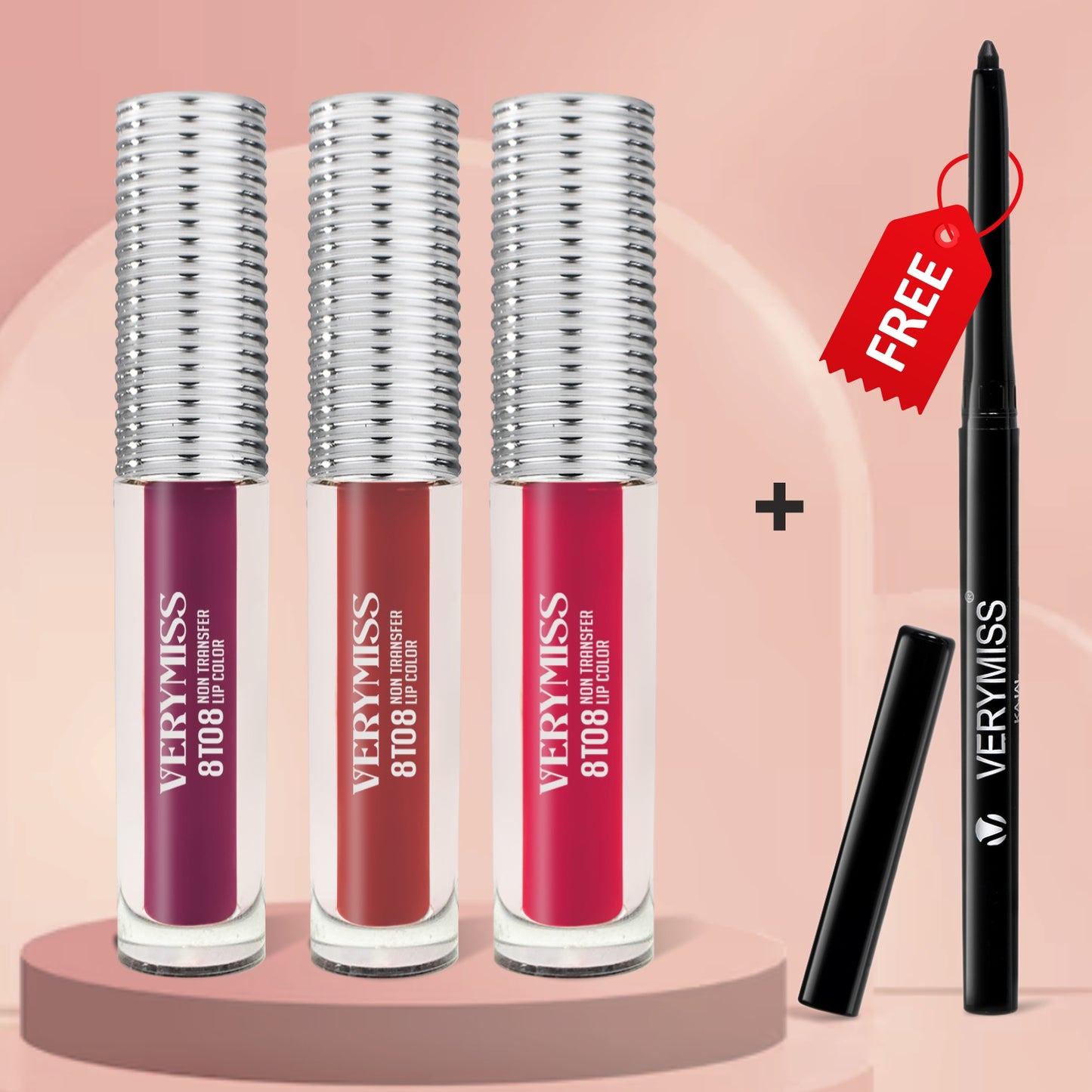 3 Glamorous Liquid Lipstick Kit + FREE Waterproof Kajal