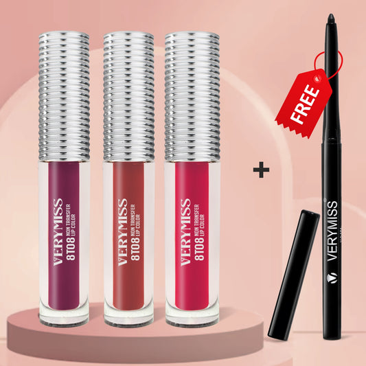3 Glamorous Liquid Lipstick Kit + FREE Waterproof Kajal