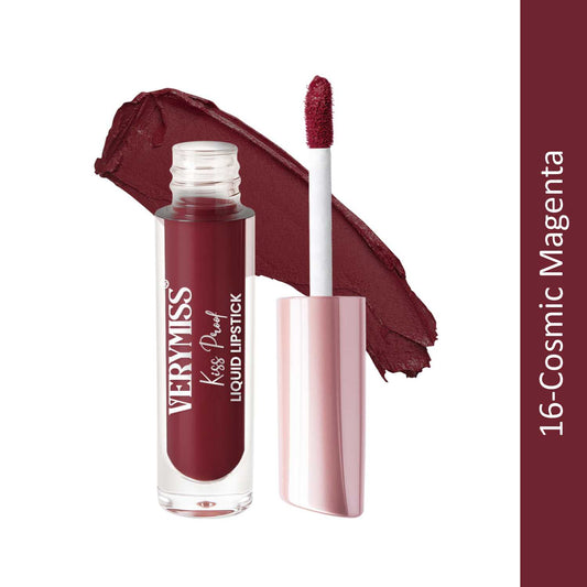 Kiss Proof Liquid Lipstick 1.6 ml I Rich, luxurious formula I Lightweight I long-wearing I 16 Cosmic Magenta