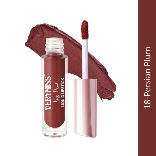 Kiss Proof Liquid Lipstick 1.6 ml I Rich, luxurious formula I Lightweight I long-wearing I 18 Persian Plum