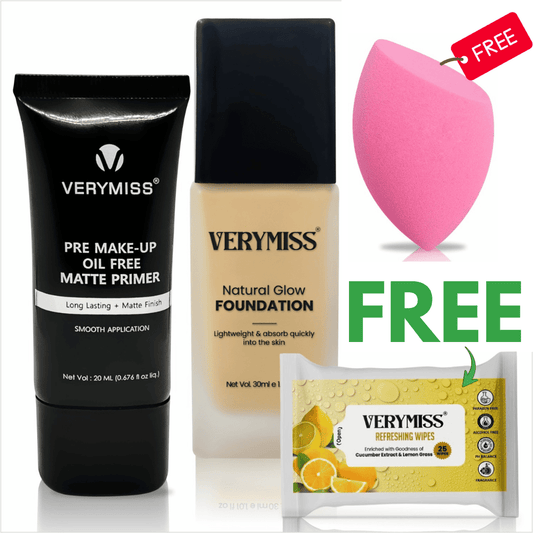 Glowing Foundation + Primer & FREE Multi-Use Beauty Blender + Refreshing Wipes