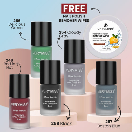 5 Trending Nail Polish Kit (Matte) (249, 256, 259, 254, 257)